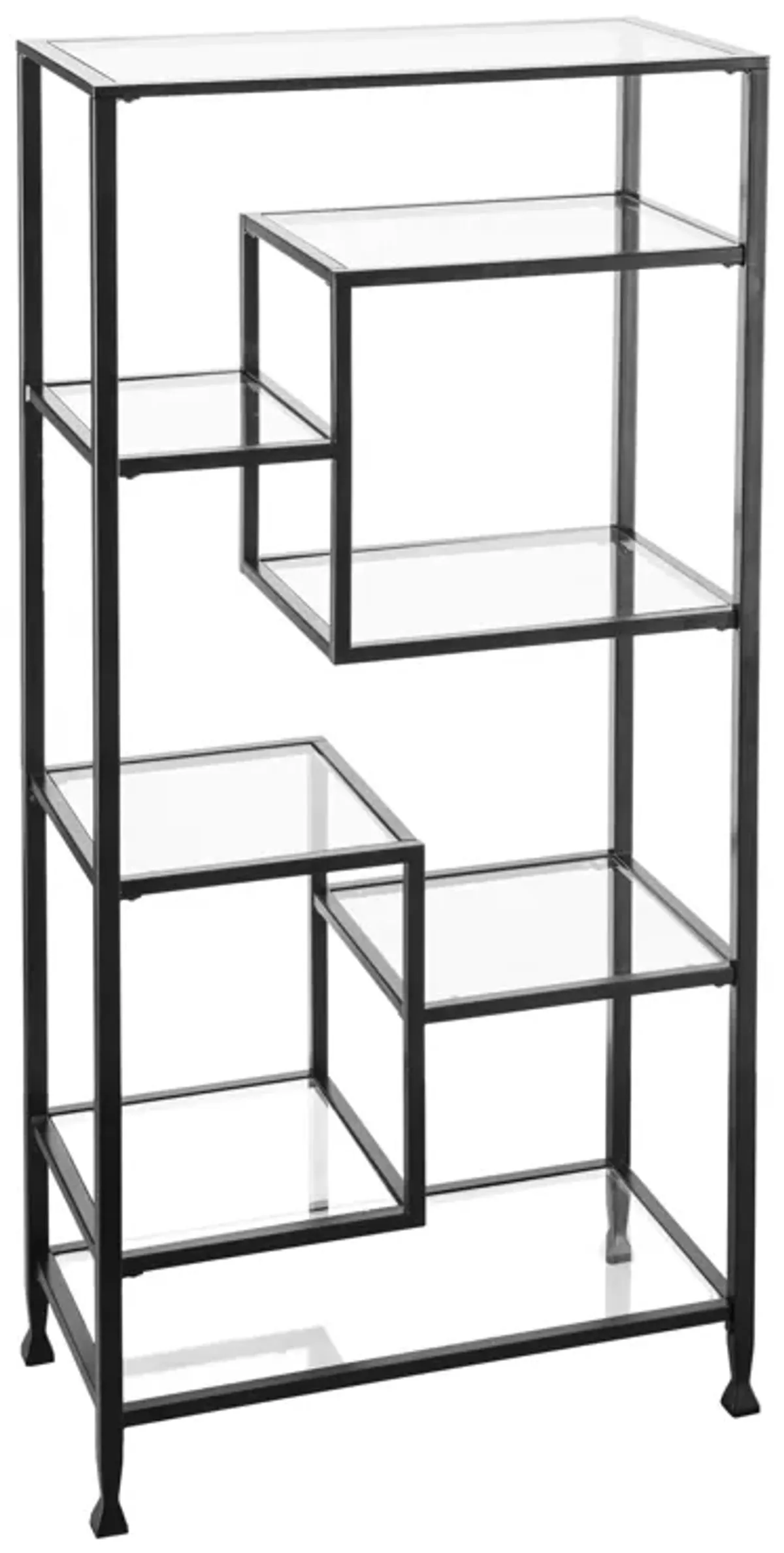 SEI Furniture Jaymes Metal Glass Asymmetrical Bookcase, Black