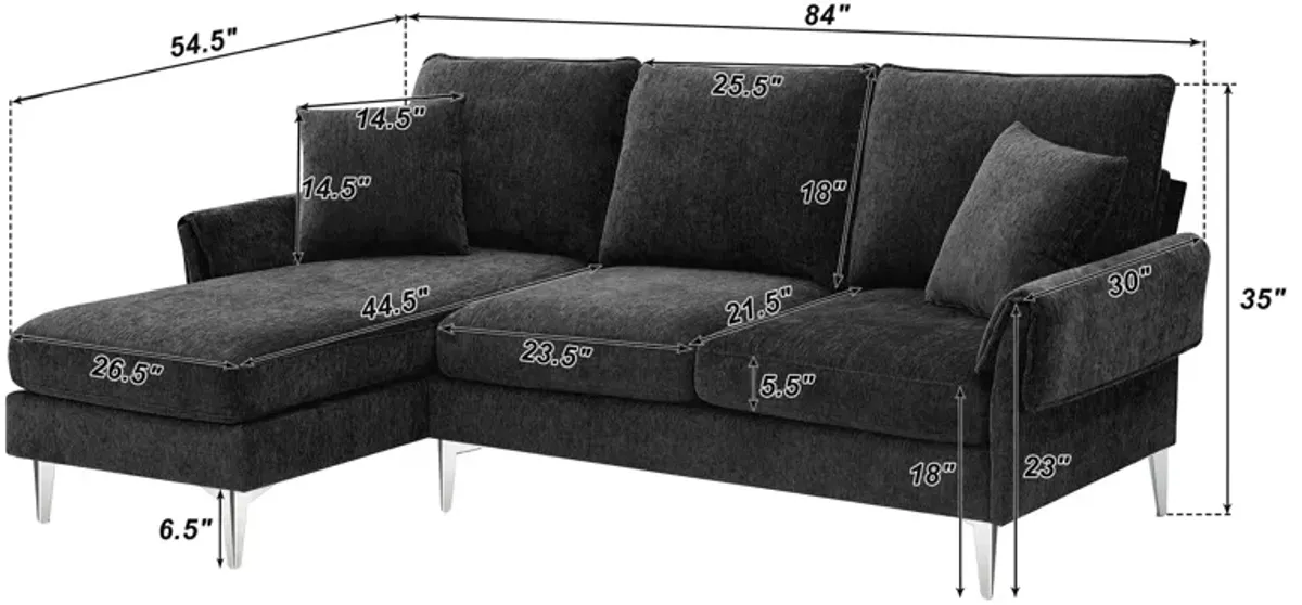 84 " Convertible Sectional Sofa, Modern Chenille L-Shaped Sofa Couch with Reversible Chaise Lounge