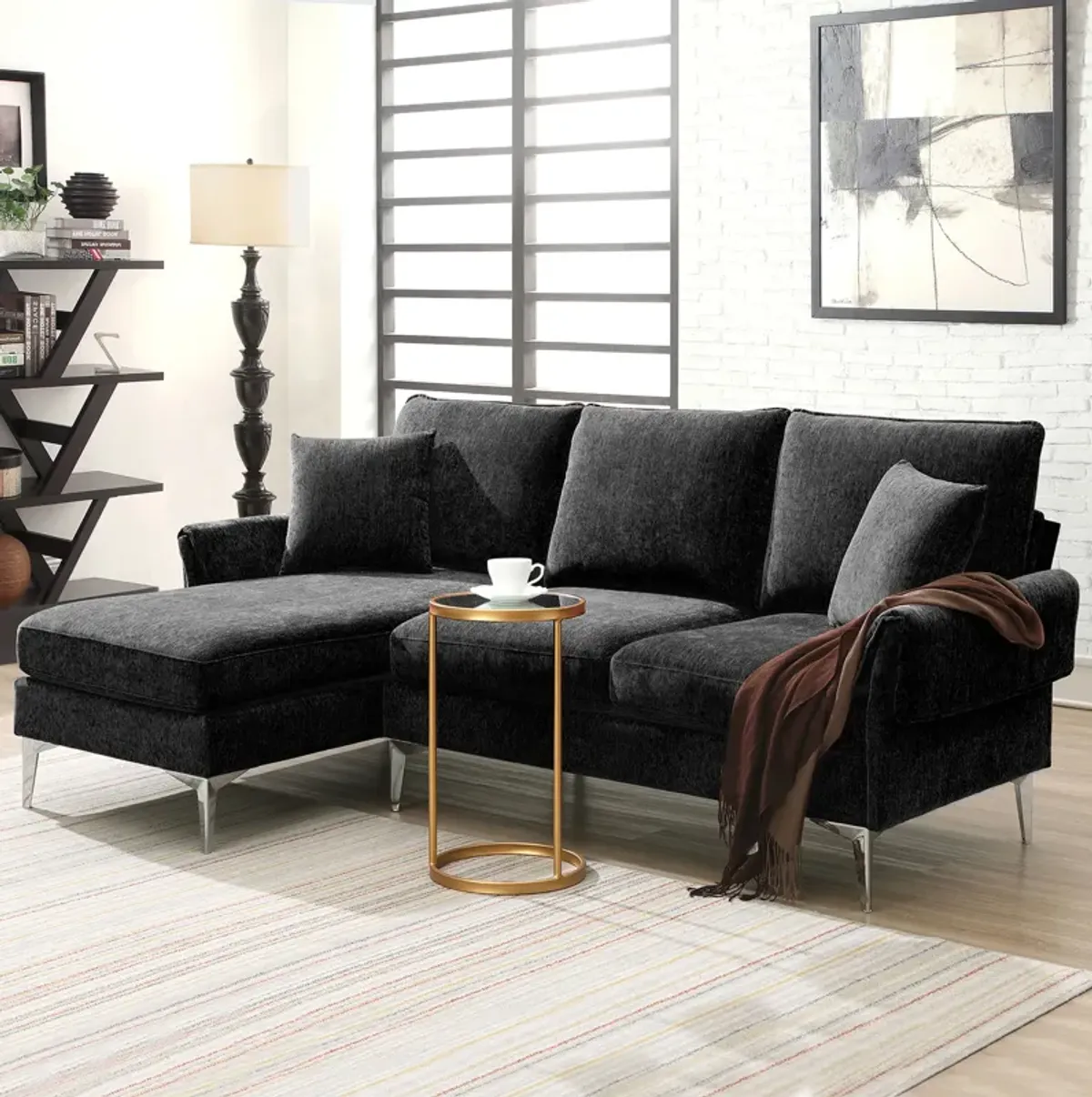 84 " Convertible Sectional Sofa, Modern Chenille L-Shaped Sofa Couch with Reversible Chaise Lounge