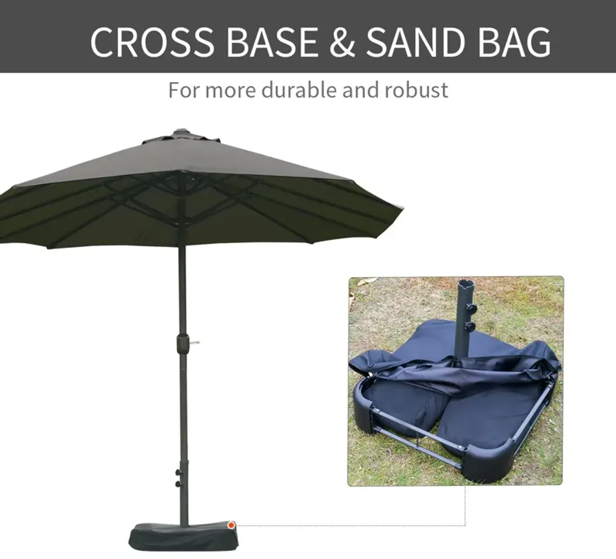 Dark Gray Patio Shade: 15ft Rectangular Double-Sided Market Umbrella