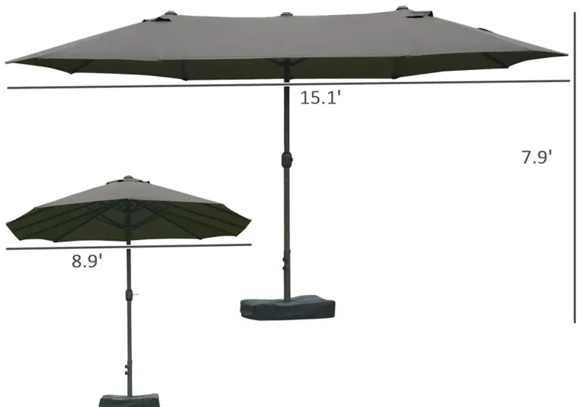 Dark Gray Patio Shade: 15ft Rectangular Double-Sided Market Umbrella