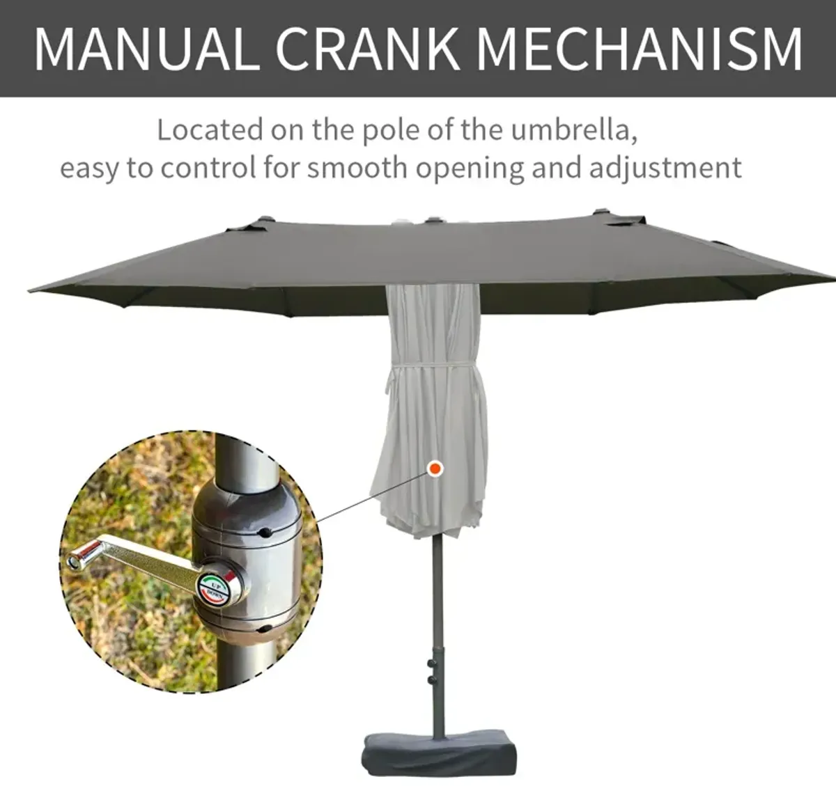 Dark Gray Patio Shade: 15ft Rectangular Double-Sided Market Umbrella