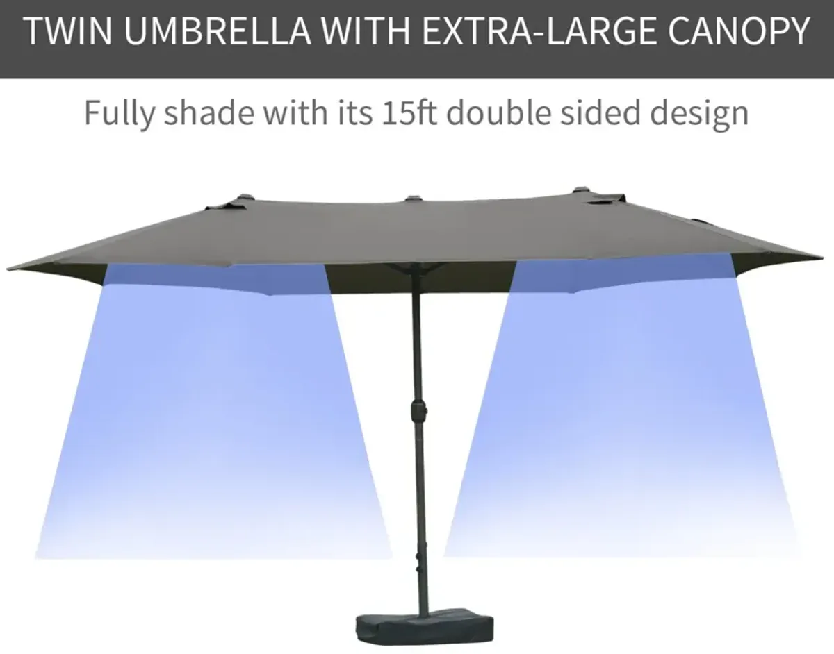 Dark Gray Patio Shade: 15ft Rectangular Double-Sided Market Umbrella