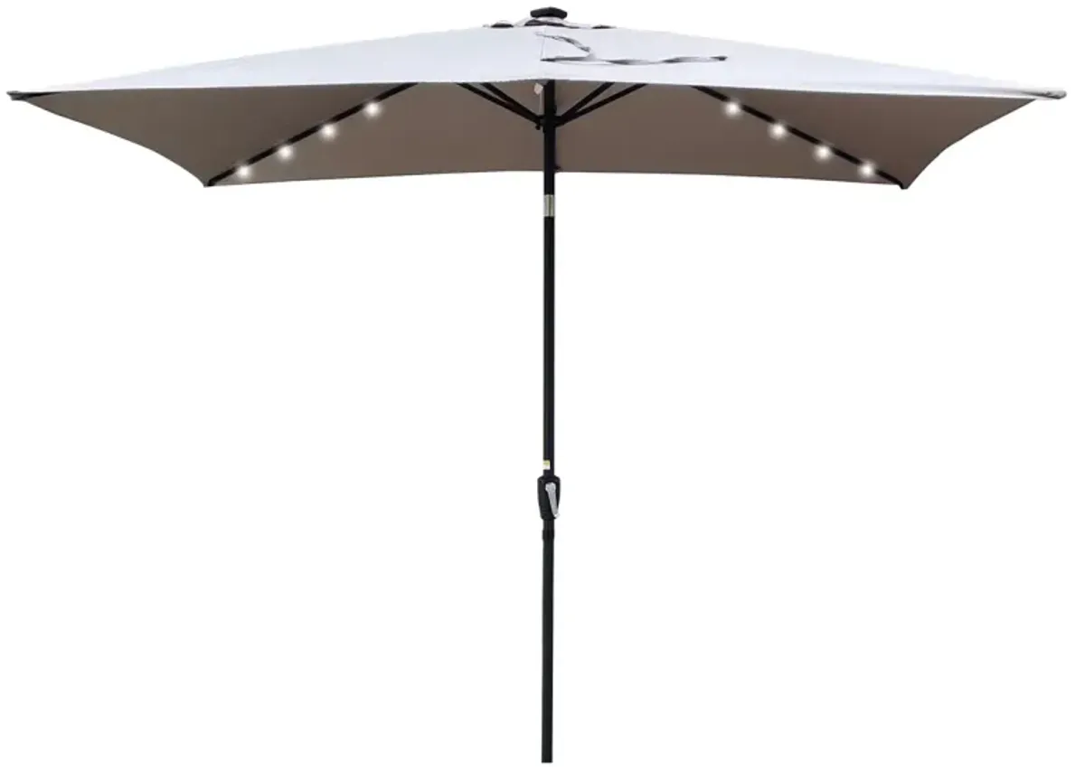 Solar LED Patio Umbrella: Crank, Tilt, 10x6.5 ft