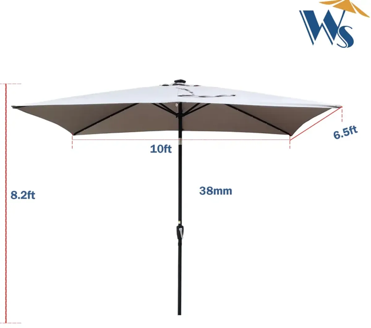 Solar LED Patio Umbrella: Crank, Tilt, 10x6.5 ft