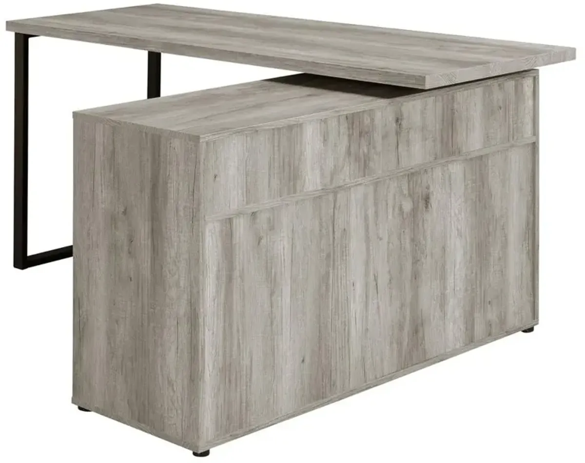 Hertford L-shape Office Desk with Storage Grey Driftwood