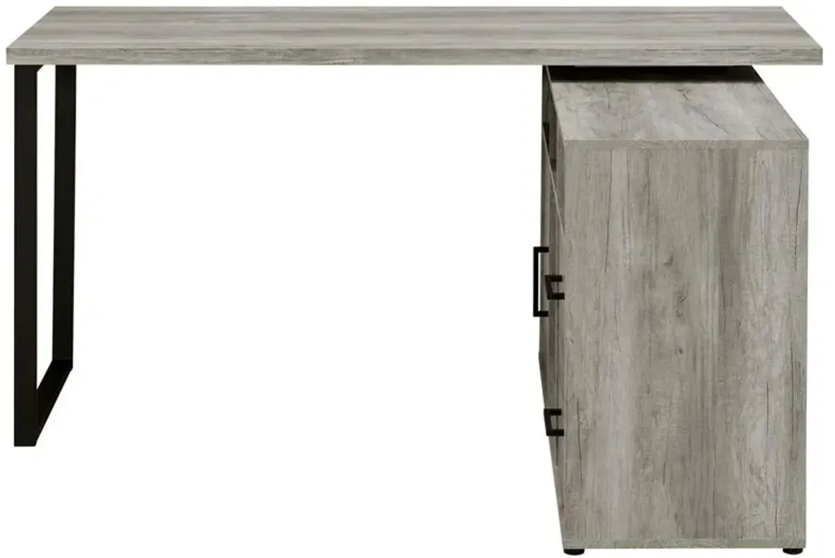 Hertford L-shape Office Desk with Storage Grey Driftwood