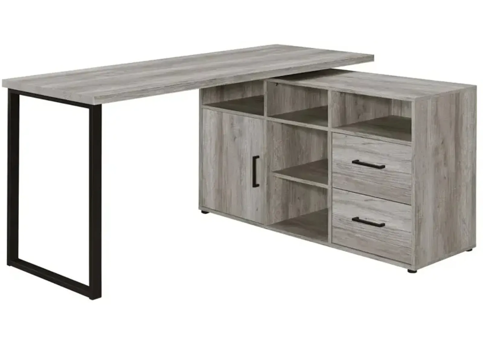 Hertford L-shape Office Desk with Storage Grey Driftwood