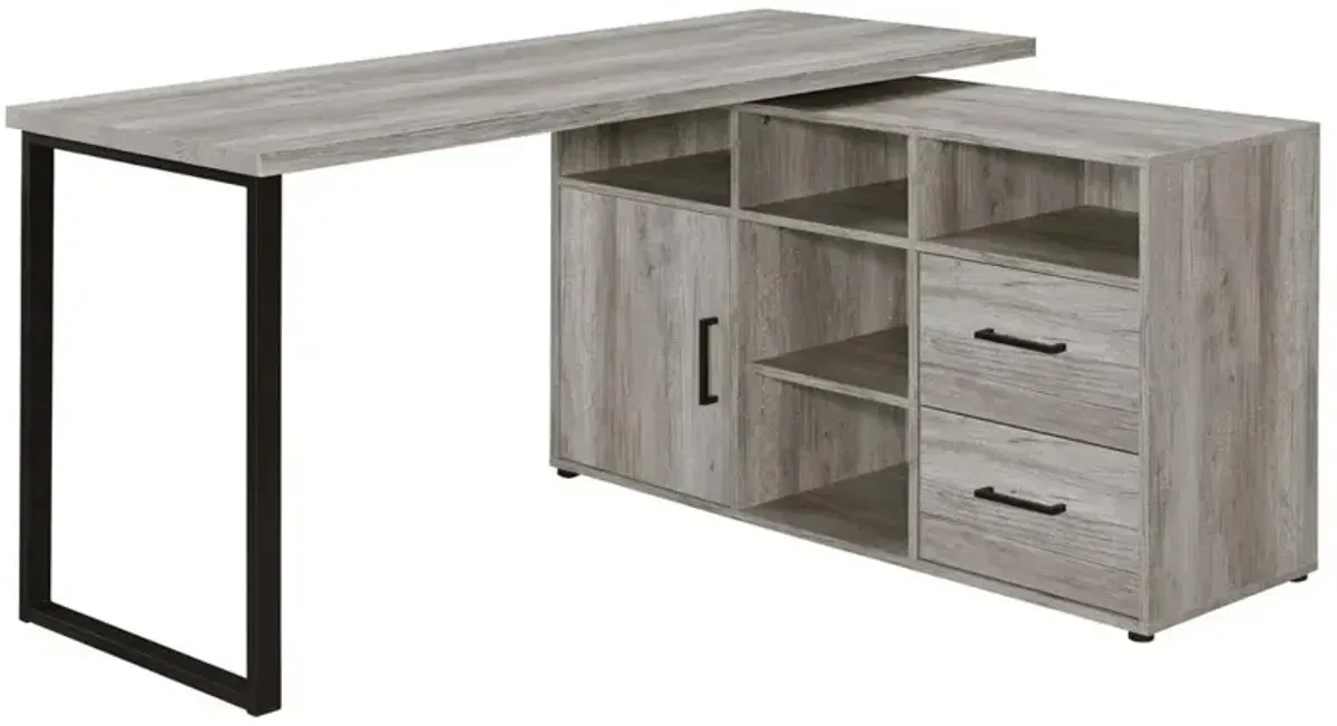 Hertford L-shape Office Desk with Storage Grey Driftwood