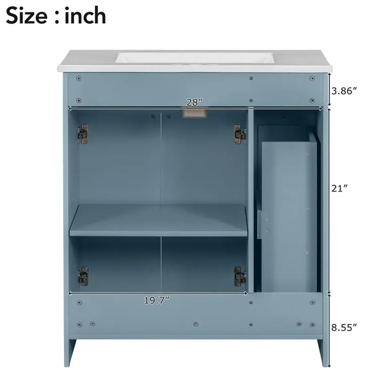 Gewnee 30-Inch Blue Bathroom Vanity with Ceramic Sink Combo, Abundant Storage Cabinet - 2 Soft close Doors and Double-tier Deep Drawer