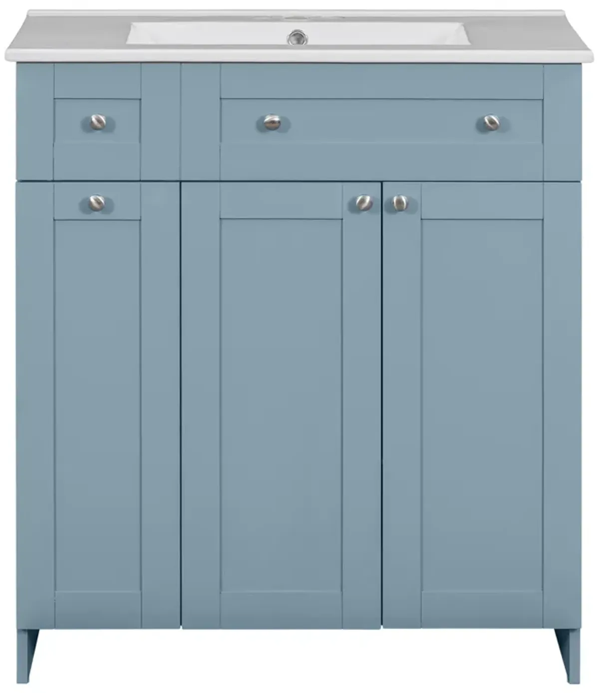 Gewnee 30-Inch Blue Bathroom Vanity with Ceramic Sink Combo, Abundant Storage Cabinet - 2 Soft close Doors and Double-tier Deep Drawer