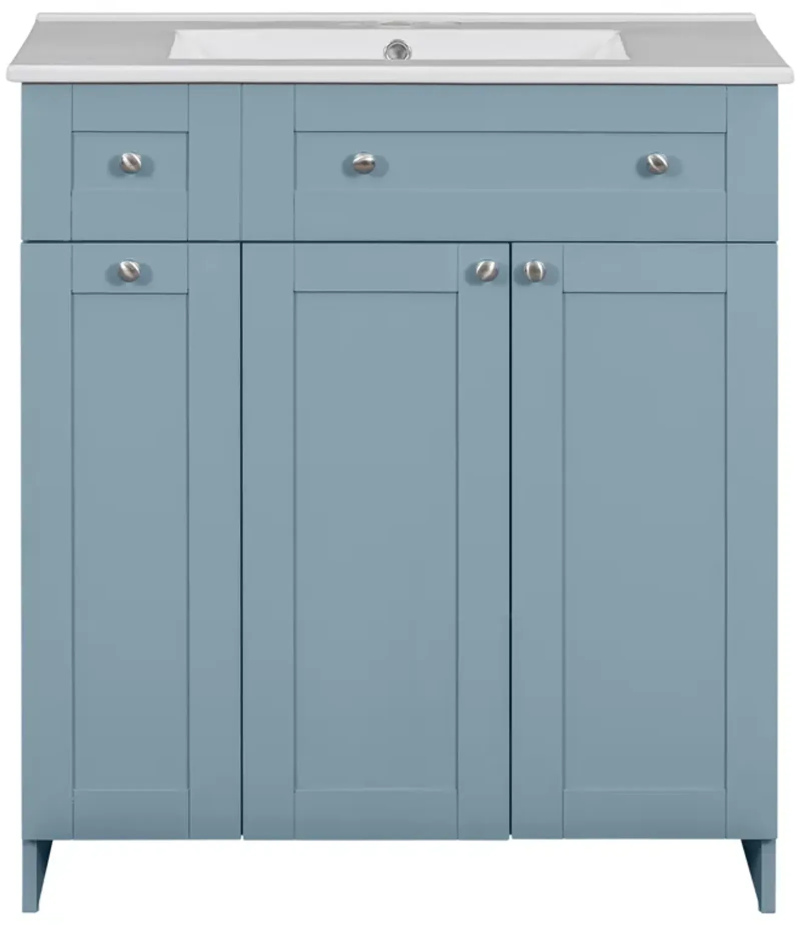 Gewnee 30-Inch Blue Bathroom Vanity with Ceramic Sink Combo, Abundant Storage Cabinet - 2 Soft close Doors and Double-tier Deep Drawer