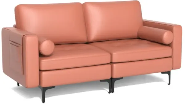 Modern Loveseat Sofa with 2 Bolsters and Side Storage Pocket