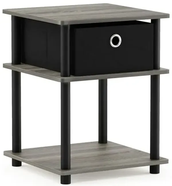Turn-N-Tube 3-Tier End Table with Storage Bin, French Oak Grey/Black