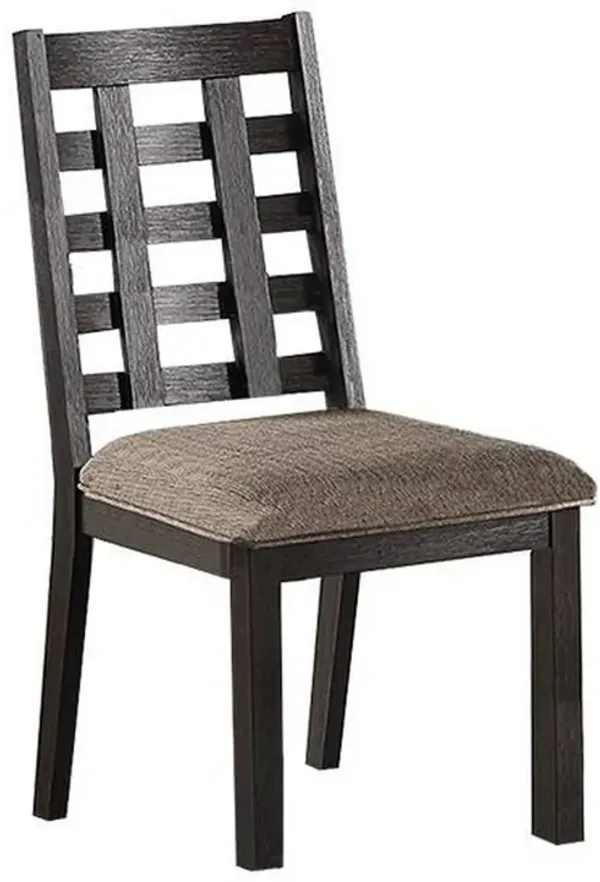 Trixy Dining Chair, Open Square Back, Espresso Wood, Beige Fabric - Benzara