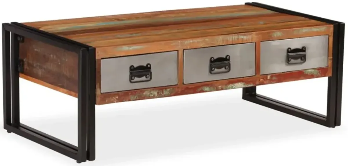 vidaXL Coffee Table with 3 Drawers Solid Reclaimed Wood 39.4"x19.7"x13.8"