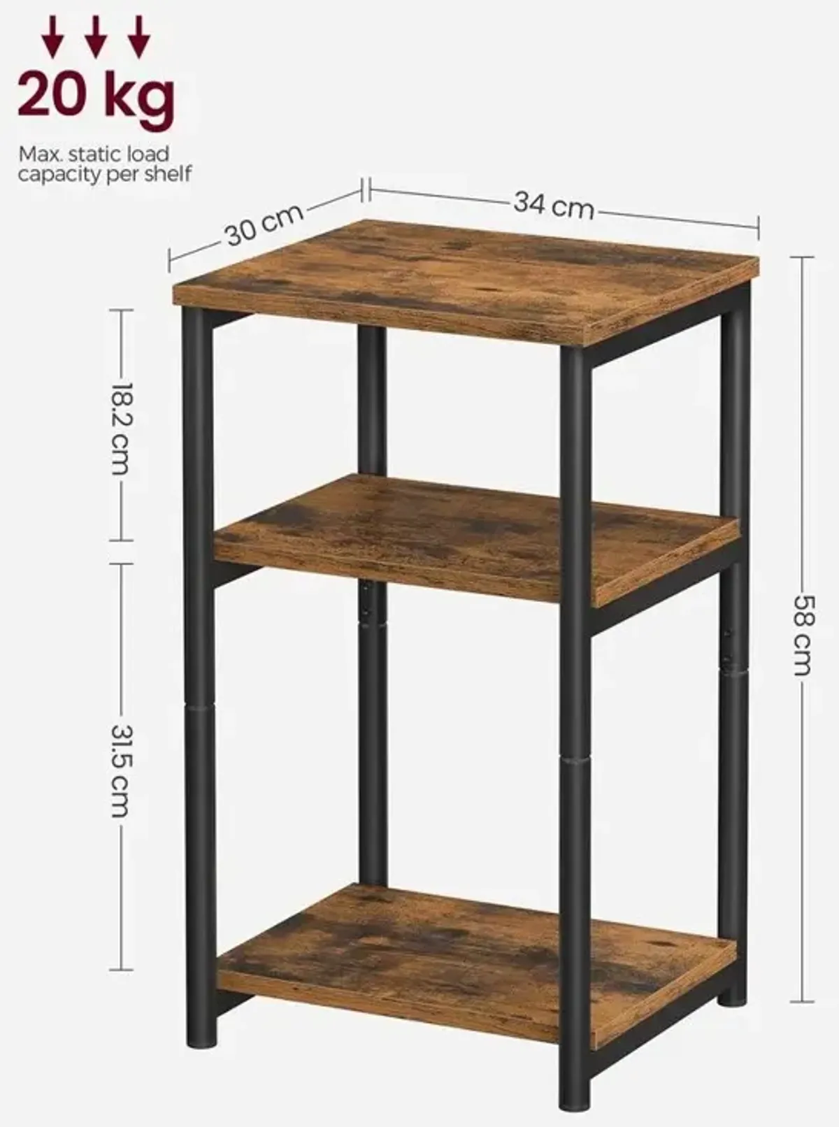 Tall Slim Side Table with Storage Shelves and Steel Frame for Living Room or Bedroom`