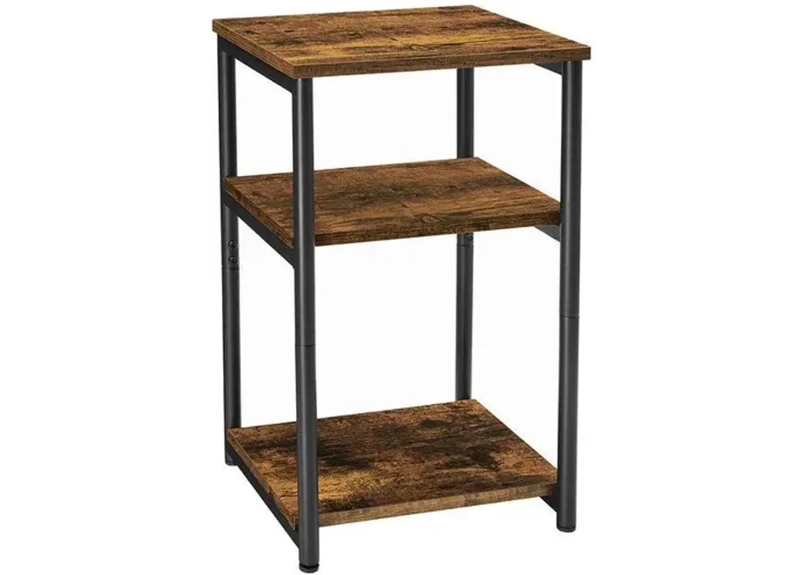 Tall Slim Side Table with Storage Shelves and Steel Frame for Living Room or Bedroom`