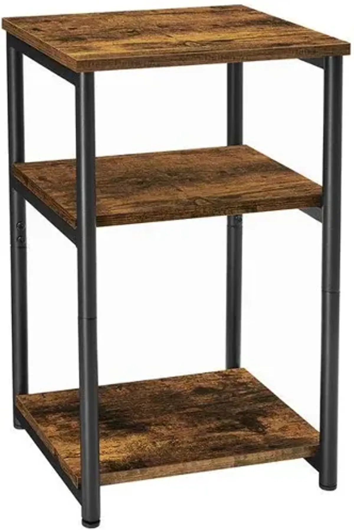 Tall Slim Side Table with Storage Shelves and Steel Frame for Living Room or Bedroom`