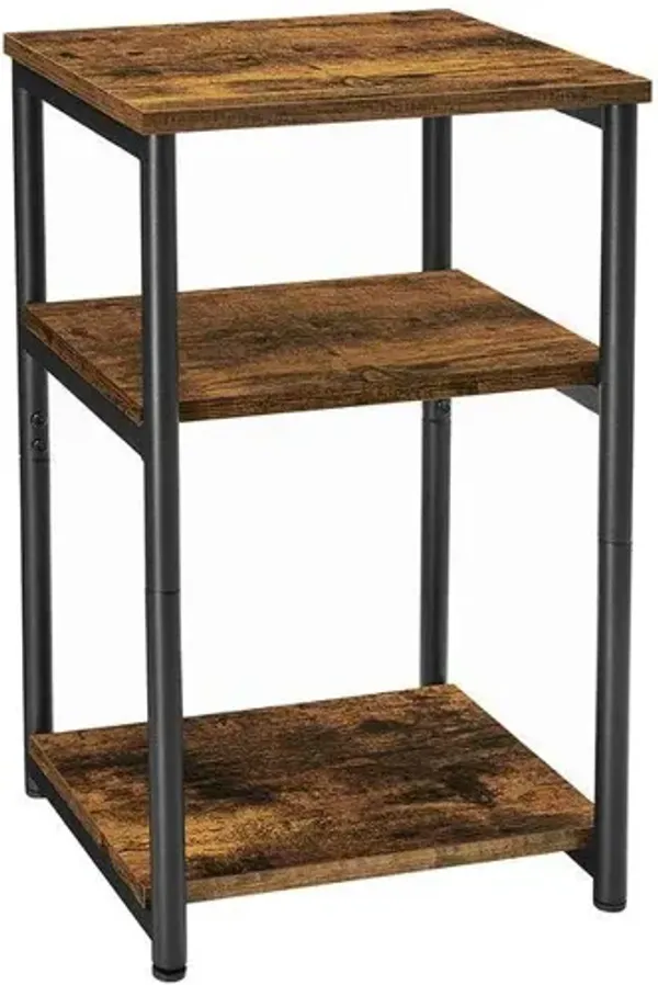 Tall Slim Side Table with Storage Shelves and Steel Frame for Living Room or Bedroom`