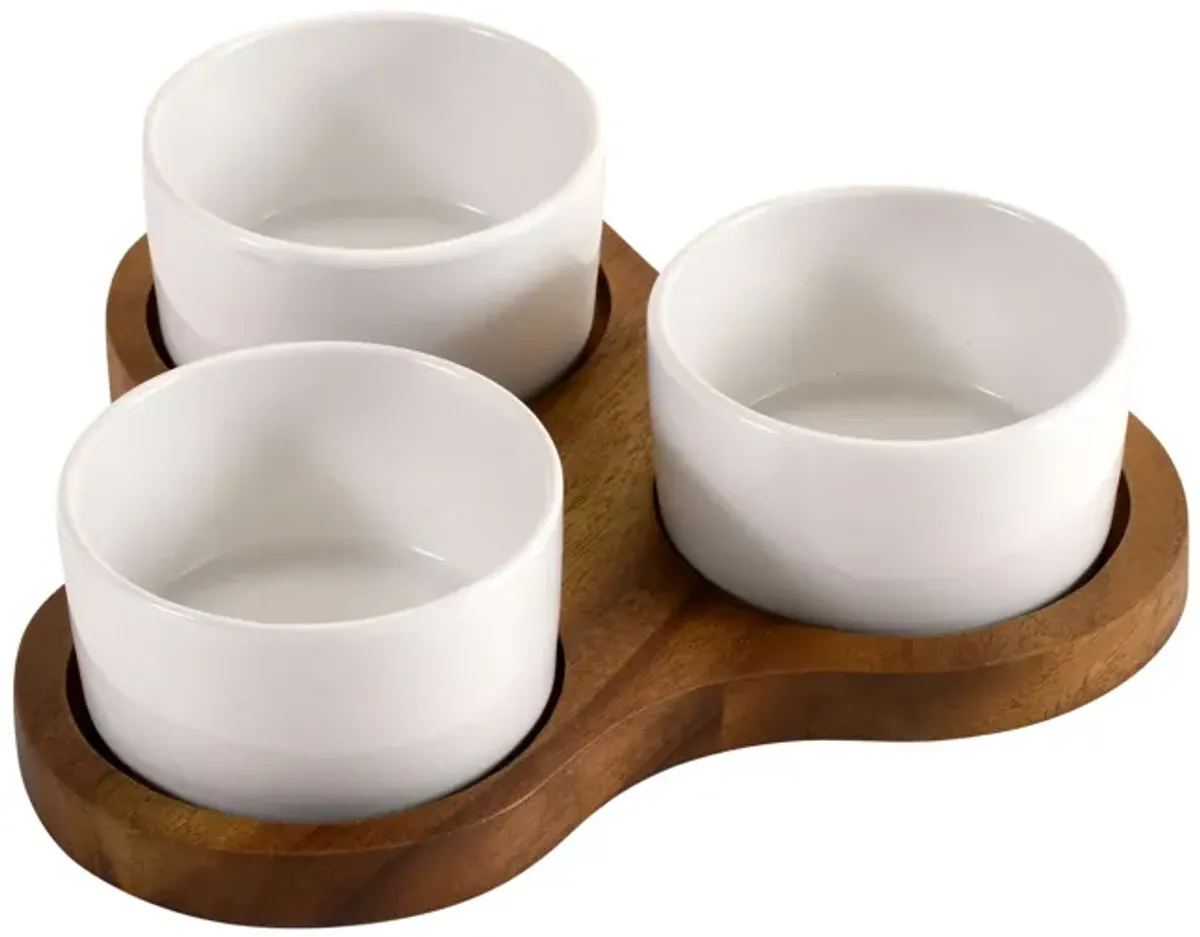 Triangular Serving Set with 3 White Ceramic Dishes
