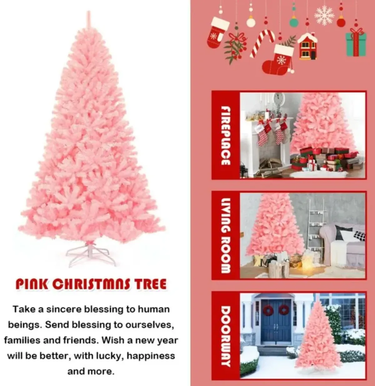 Hivvago 7.5 Feet Hinged Artificial Christmas Tree Full Fir Tree