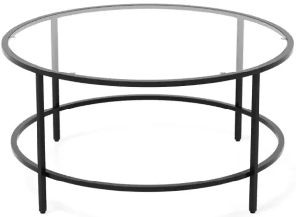 Hivvago 35.5 Inch Round Coffee Table with Tempered Glass Tabletop