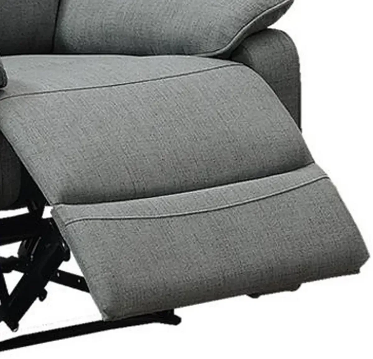 Fery 35 Inch Manual Recliner Chair, Gray Burlap, Cushioned Seat, Solid Wood - Benzara