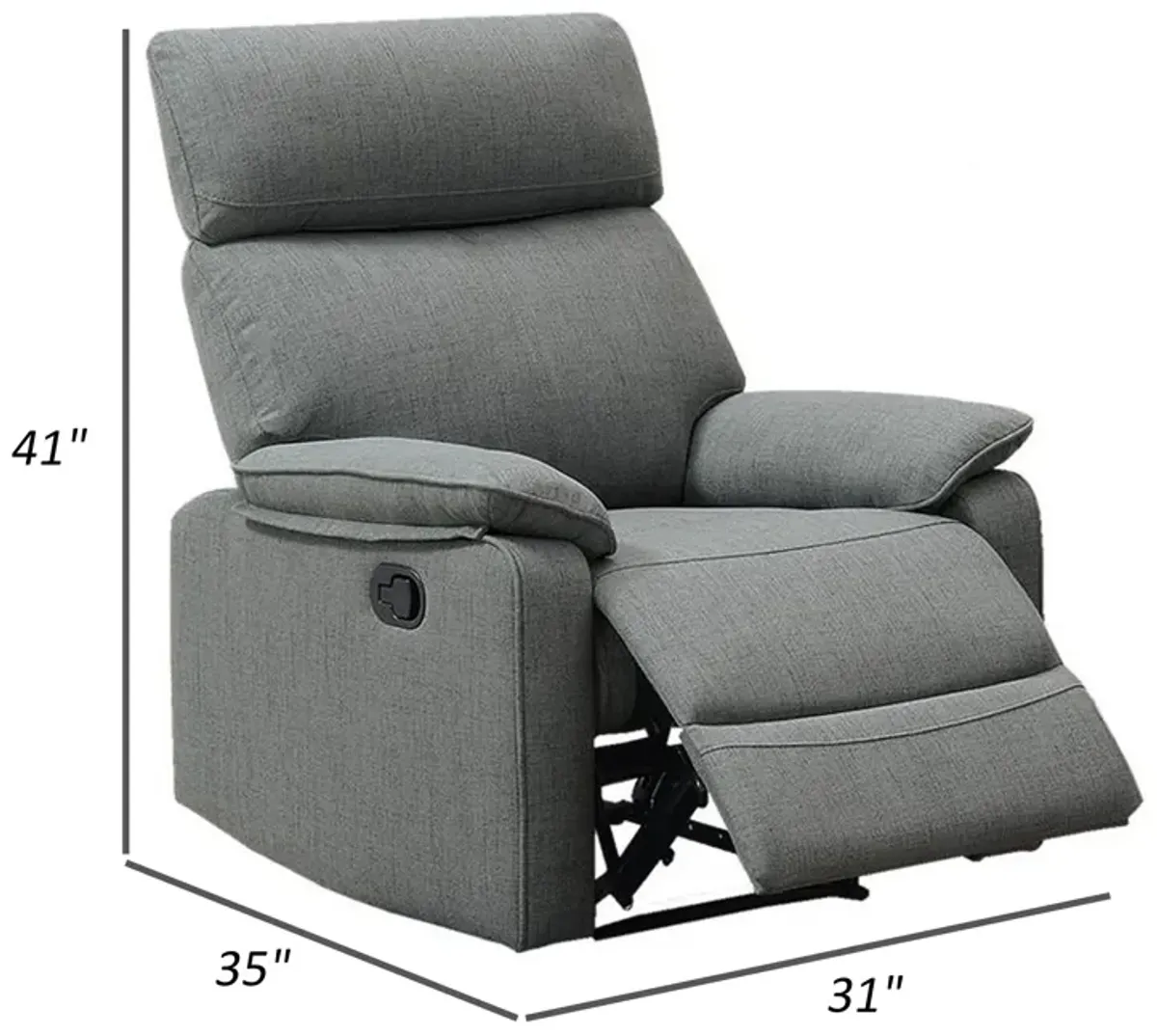 Fery 35 Inch Manual Recliner Chair, Gray Burlap, Cushioned Seat, Solid Wood - Benzara