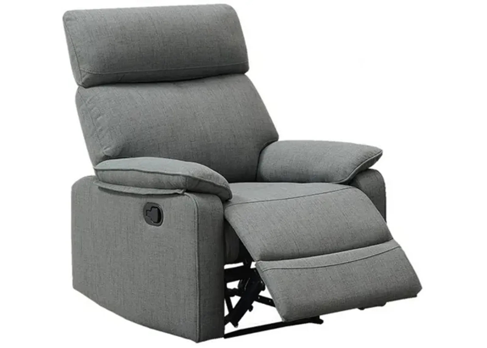 Fery 35 Inch Manual Recliner Chair, Gray Burlap, Cushioned Seat, Solid Wood - Benzara