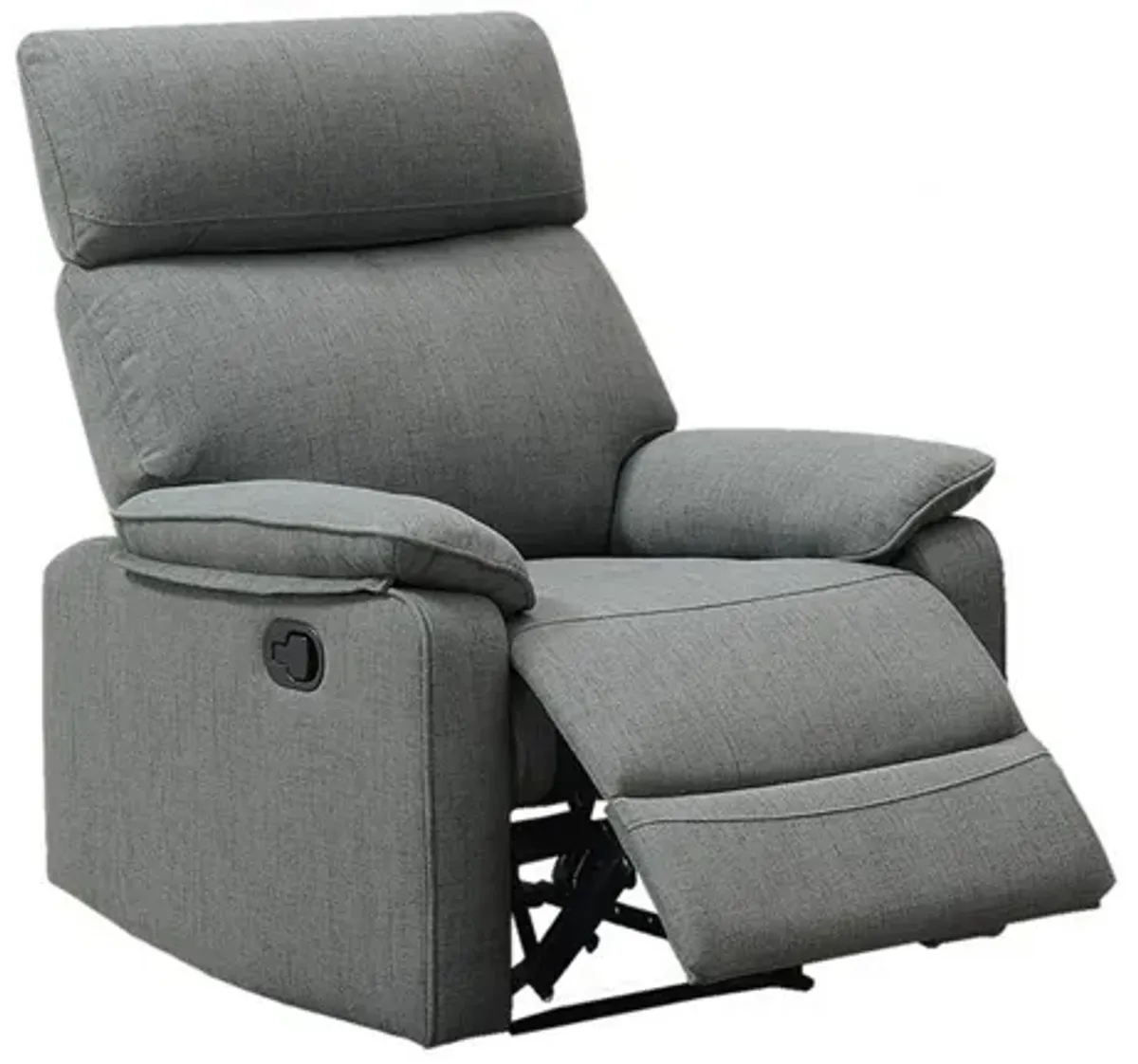 Fery 35 Inch Manual Recliner Chair, Gray Burlap, Cushioned Seat, Solid Wood - Benzara