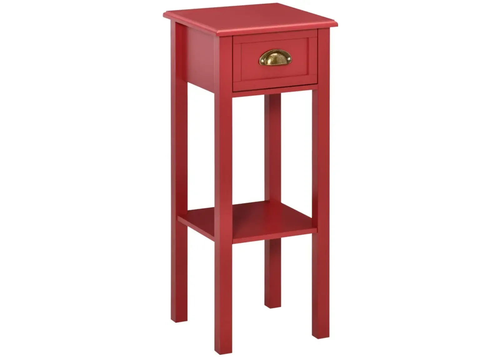 Red Narrow End Table: 2-Tier Side Table with Drawer for Living Room