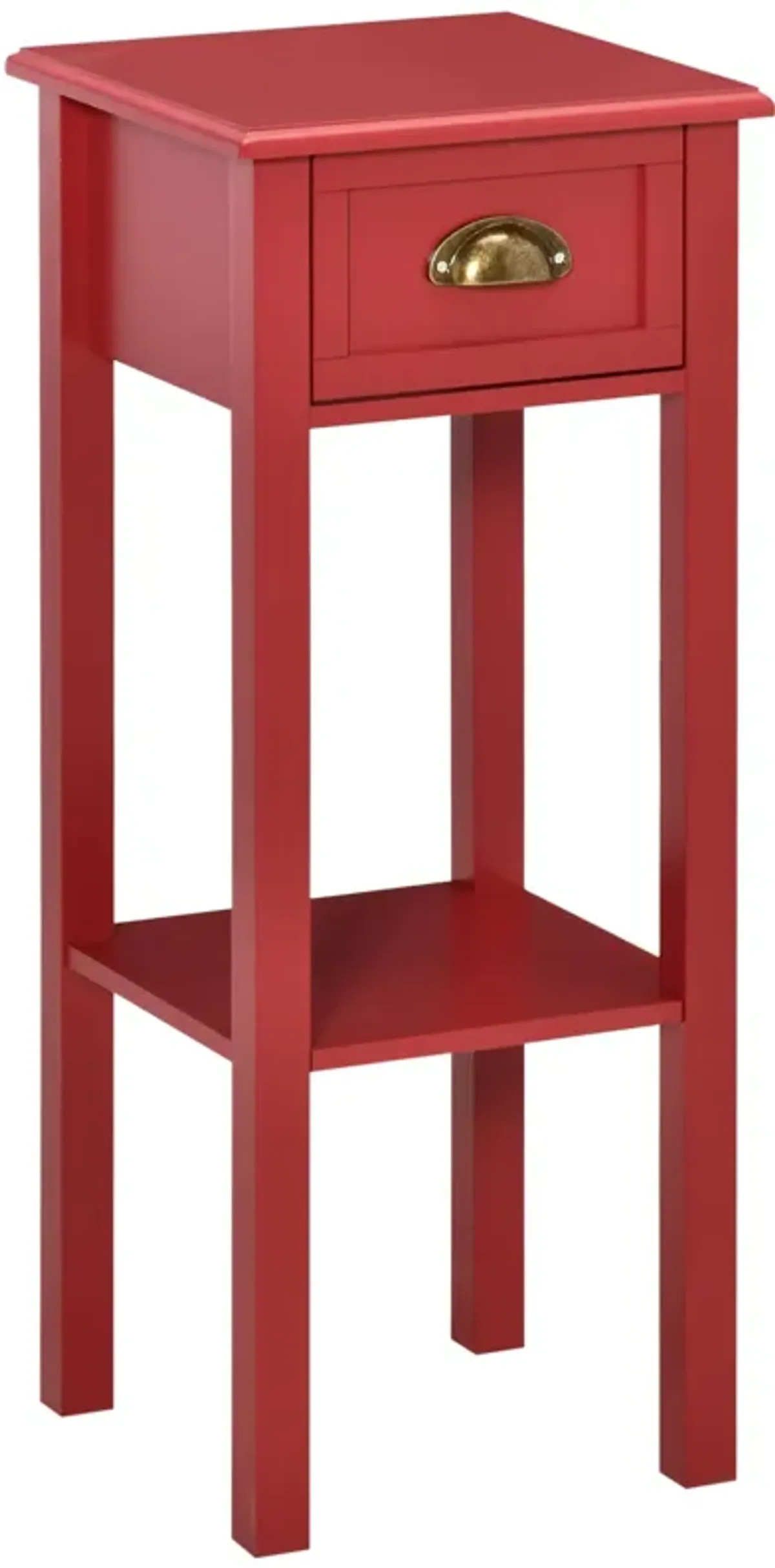 Red Narrow End Table: 2-Tier Side Table with Drawer for Living Room