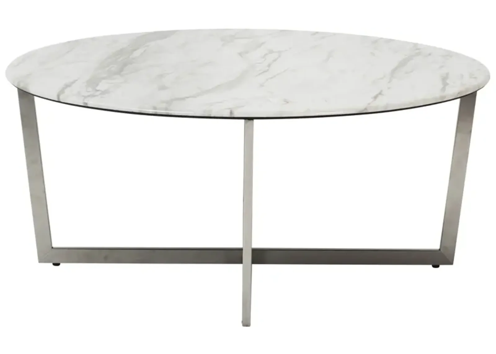 Homezia White on Stainless Faux Marble Round Coffee Table