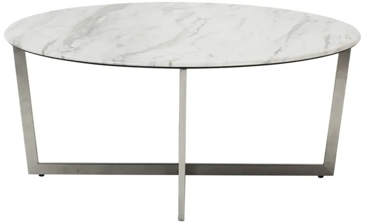 Homezia White on Stainless Faux Marble Round Coffee Table