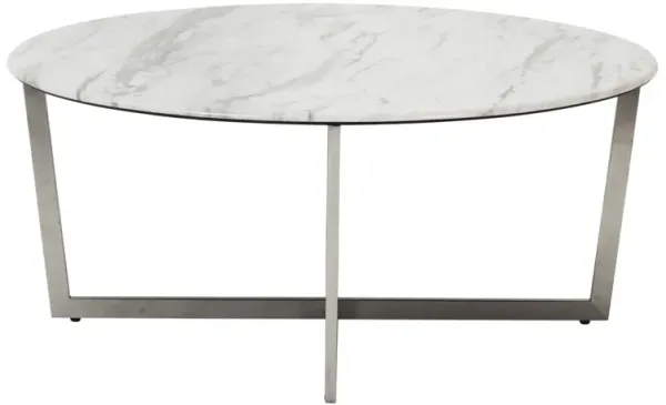 Hivvago White on Stainless Faux Marble Round Coffee Table