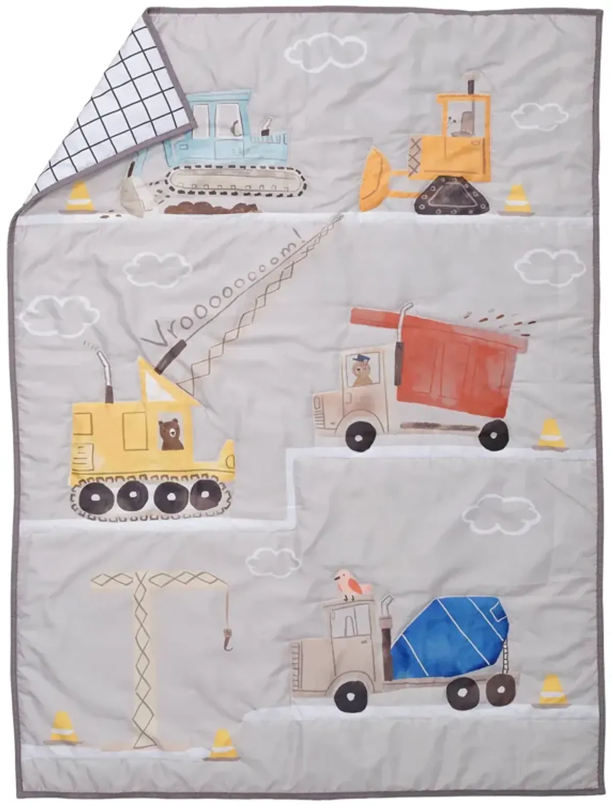 Bedtime Originals 4-Piece Construction Zone Gray/Navy/White Toddler Bedding Set