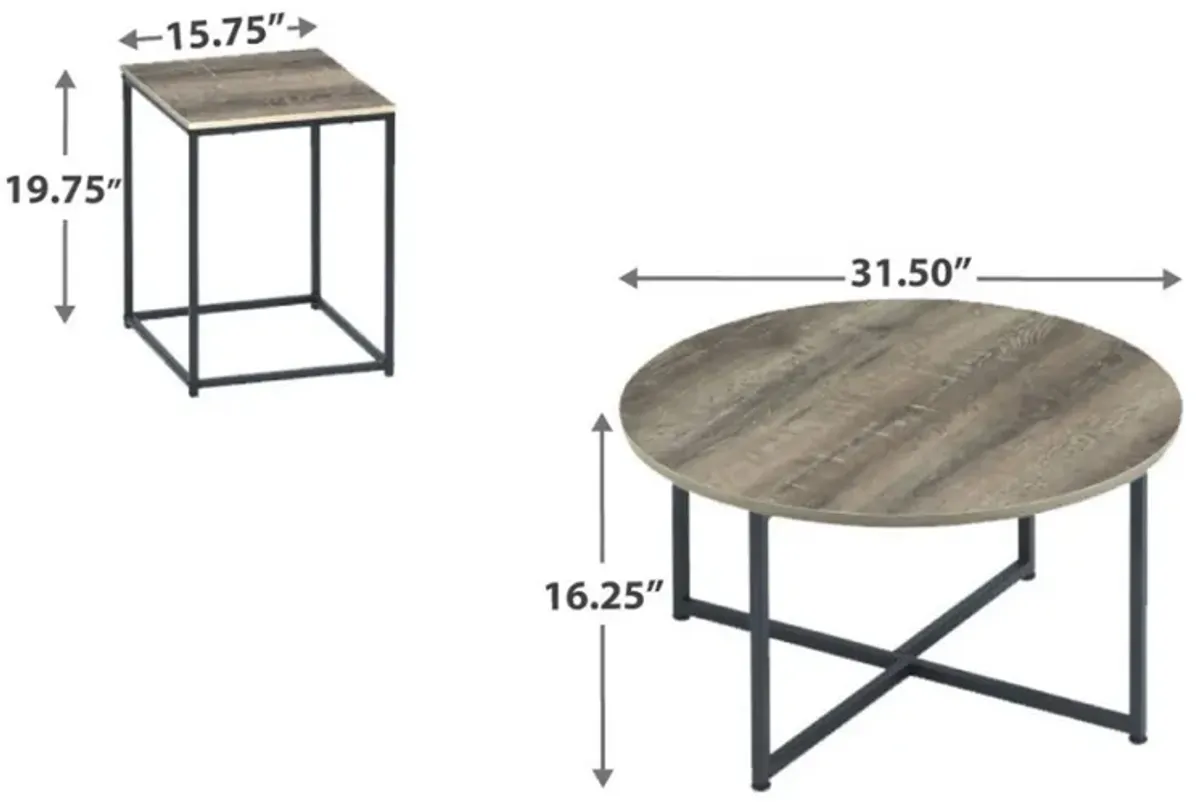 Wooden Table Set with Sturdy Metal Base, Set of Three, Gray and Brown-Benzara