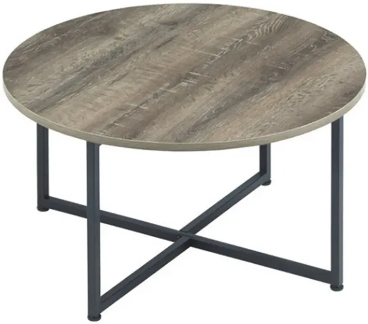 Wooden Table Set with Sturdy Metal Base, Set of Three, Gray and Brown-Benzara