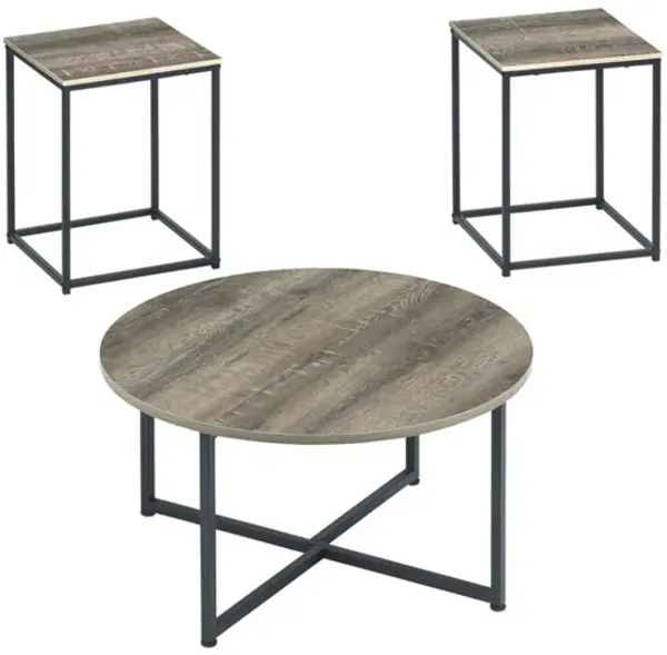 Wooden Table Set with Sturdy Metal Base, Set of Three, Gray and Brown-Benzara