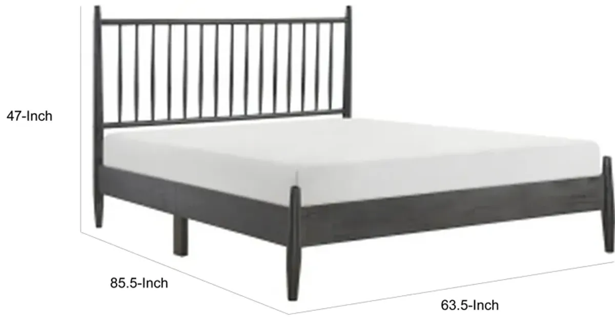 Lika Queen Size Platform Bed, Vertical Slatted Headboard, Gray Finish - Benzara