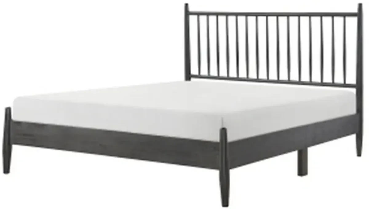 Lika Queen Size Platform Bed, Vertical Slatted Headboard, Gray Finish - Benzara