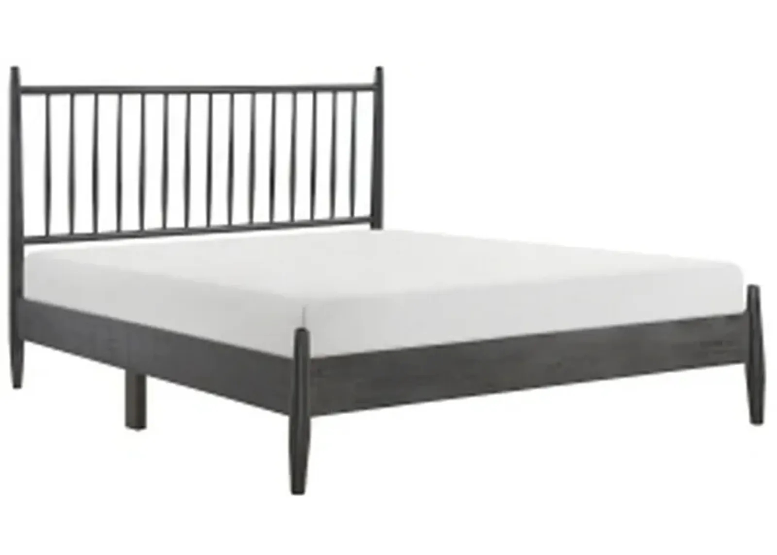 Lika Queen Size Platform Bed, Vertical Slatted Headboard, Gray Finish - Benzara