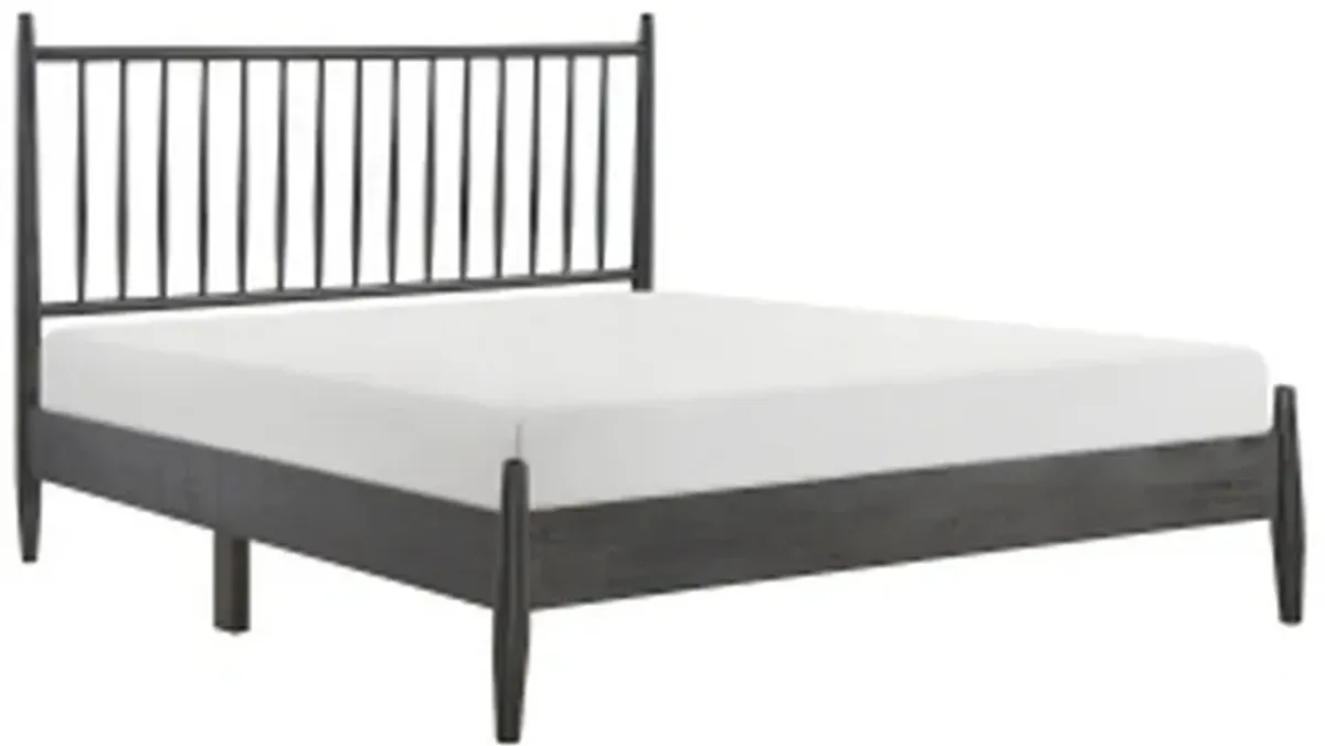 Lika Queen Size Platform Bed, Vertical Slatted Headboard, Gray Finish - Benzara