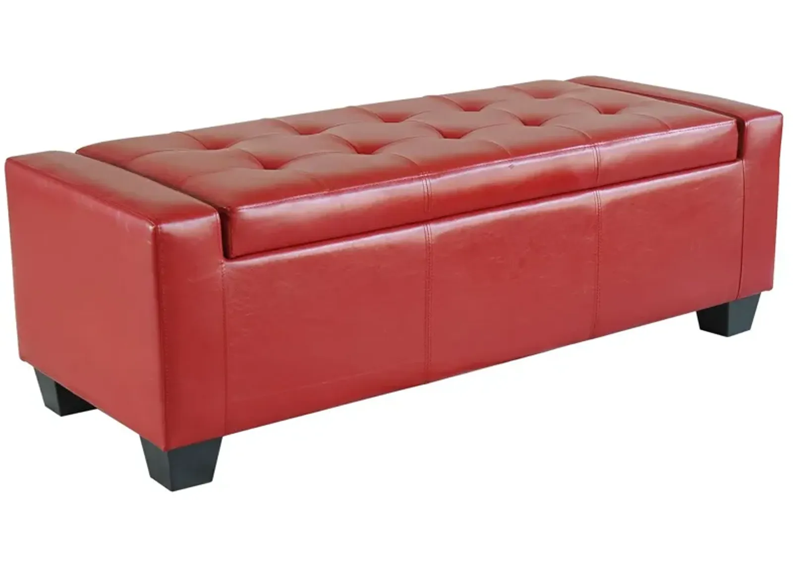 Vibrant Storage Seat: 50.5" Red Faux Leather Tufted Ottoman for Entryways