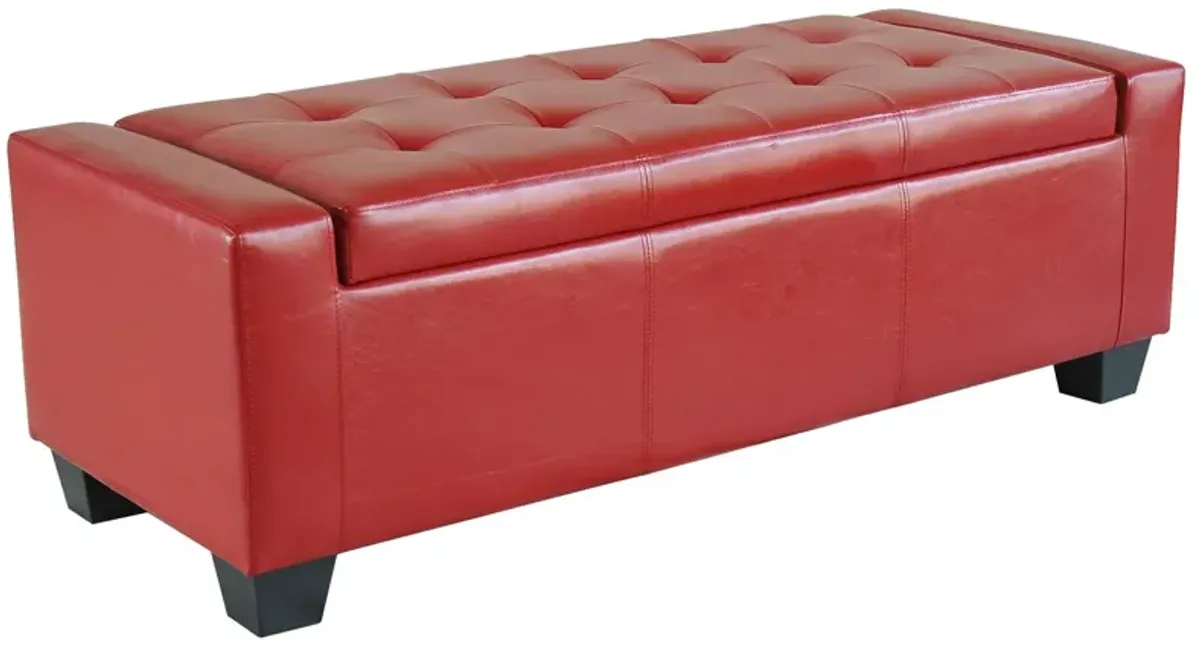 Vibrant Storage Seat: 50.5" Red Faux Leather Tufted Ottoman for Entryways