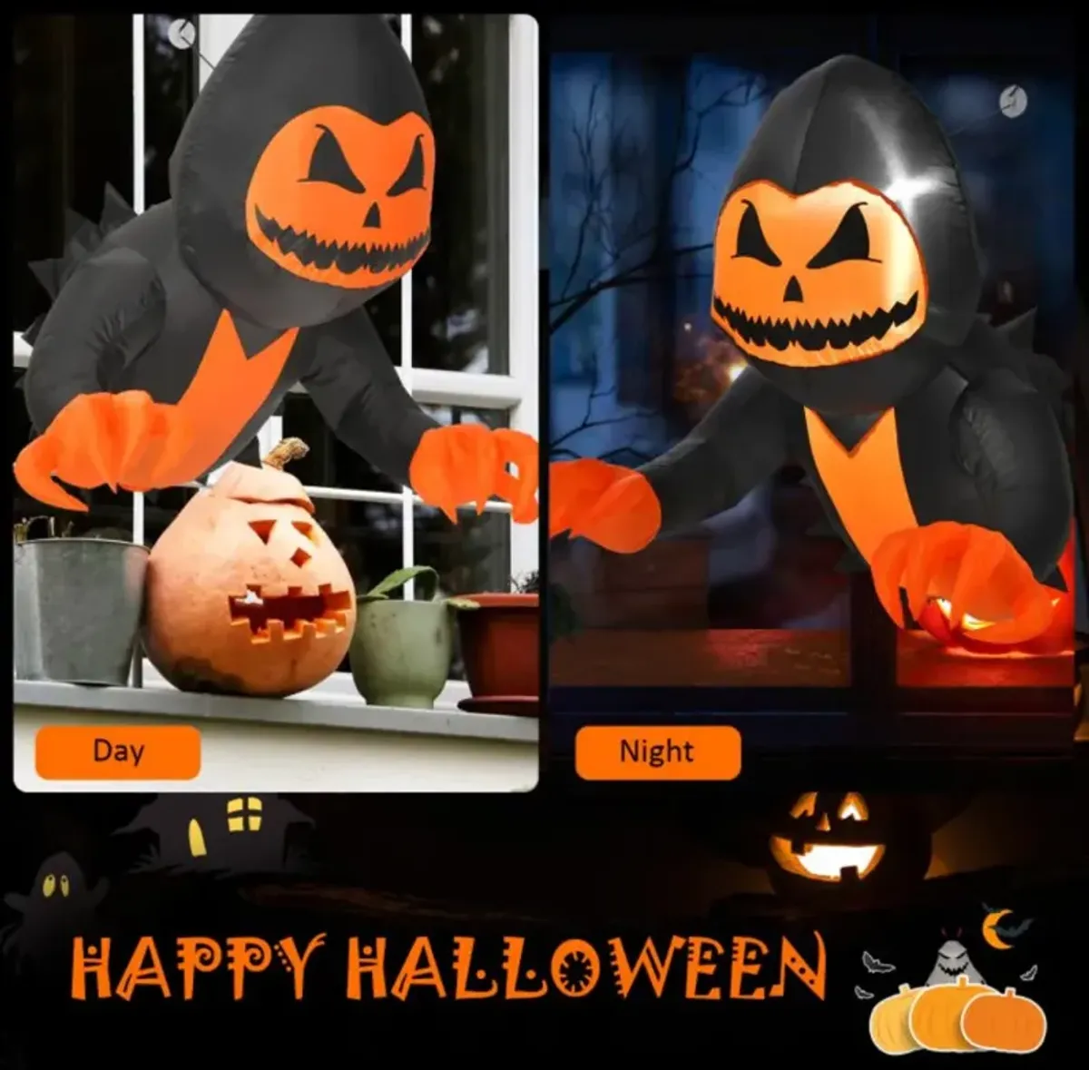 Hivvago 3.3 Feet Halloween Inflatable Pumpkin Head Ghost Broke Out from Window