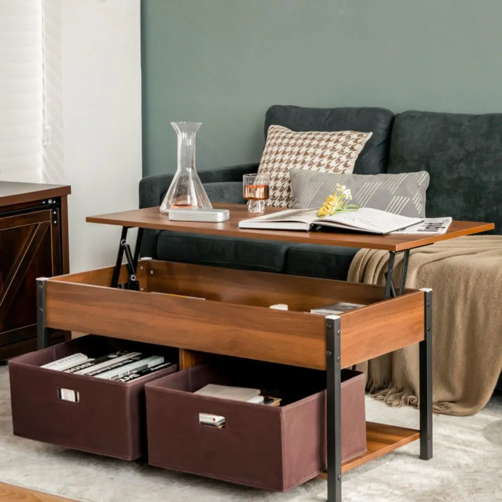 Lift Top Coffee Table Central Table with Drawers and Hidden Compartment for Living Room