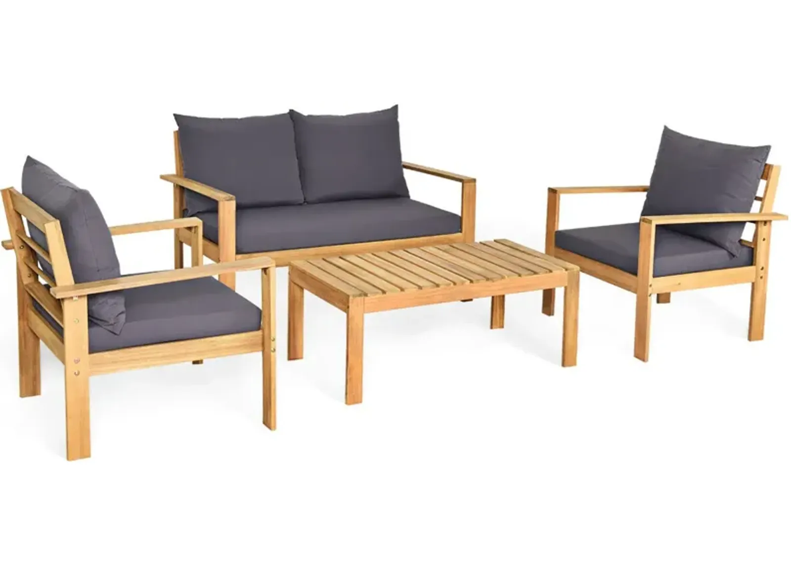 Outdoor 4 Pieces Acacia Wood Chat Set with Water Resistant Cushions-Red