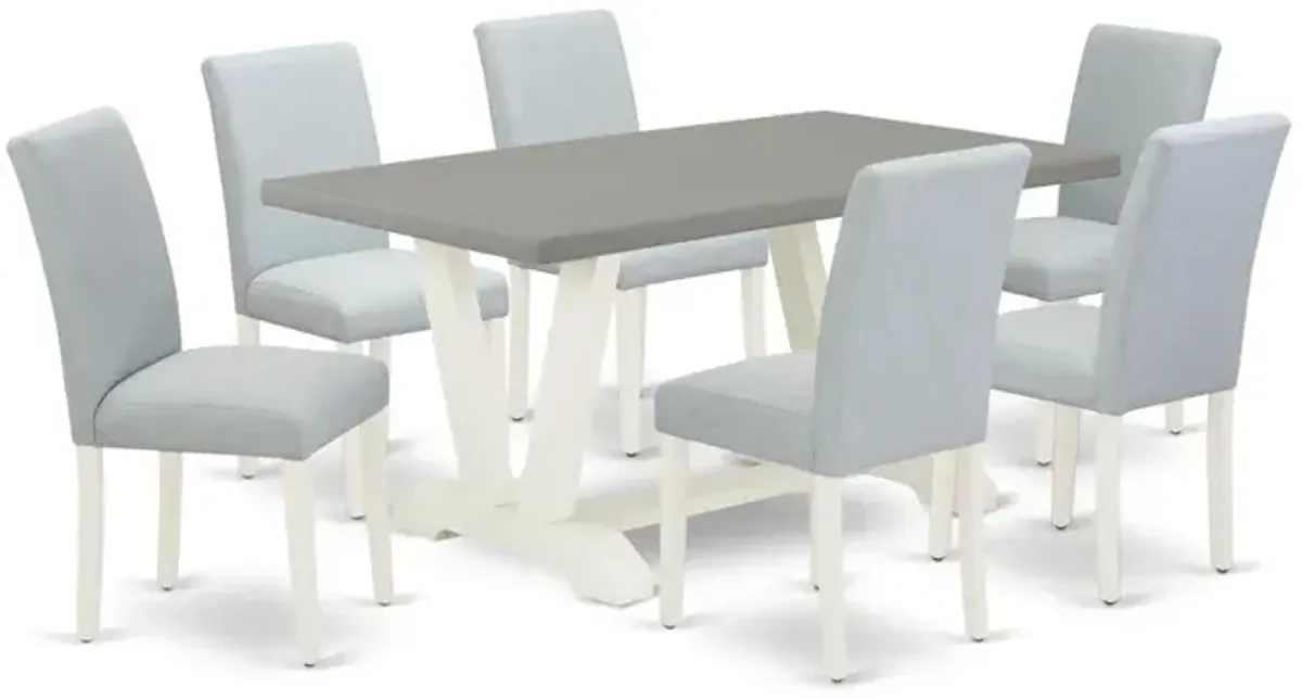 East West Furniture 7-Piece Dinette Set Includes 6 Dining Chairs with Upholstered Seat and High Back and a Rectangular Dinner Table - Linen White Finish